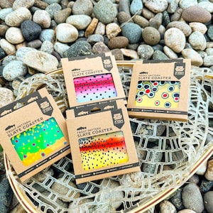 Trout Pattern Slate Coaster Singles