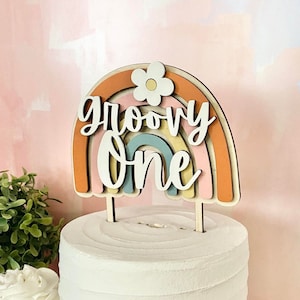 Groovy One, Daisy Rainbow Cake Topper, First Birthday Decorations, 3D Wood Cake Topper, Personalized Cake Topper