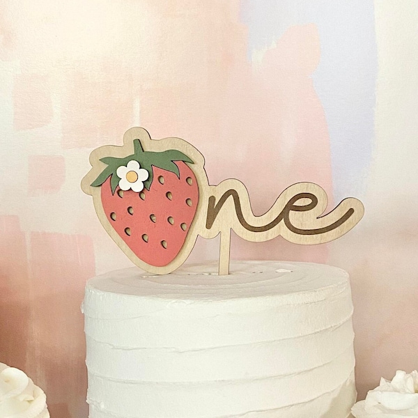 Sweet One Birthday Cake Topper, First Birthday Decor, 3D Wood Cake Topper, Strawberry Themed Birthday, Boho Cake Topper, Berry First