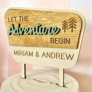 National Parks Theme Personalized Wedding Cake Topper, Custom Cake Topper For Wedding Cake, The Adventure Begins, Nature Themed