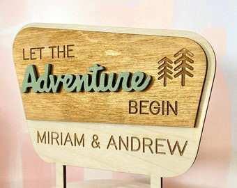 National Parks Theme Personalized Wedding Cake Topper, Custom Cake Topper For Wedding Cake, The Adventure Begins, Nature Themed