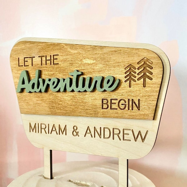 National Parks Theme Personalized Wedding Cake Topper, Custom Cake Topper For Wedding Cake, The Adventure Begins, Nature Themed