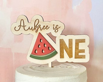 Watermelon Cake Topper with Personalized Name, One in a Melon Cake Topper, Boho Style Cake Topper, First Birthday Decorations, 1st Birthday