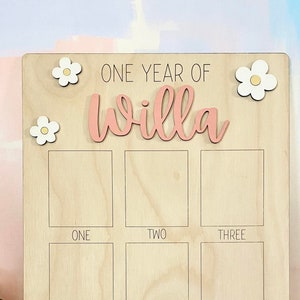First Birthday Photo Board: Wooden Monthly Milestone Display