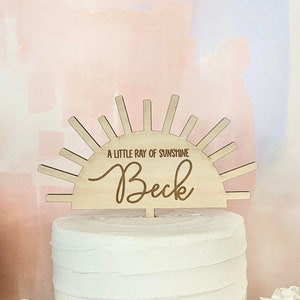Personalized Sun Cake Topper: Boho First Birthday, Birch Wood