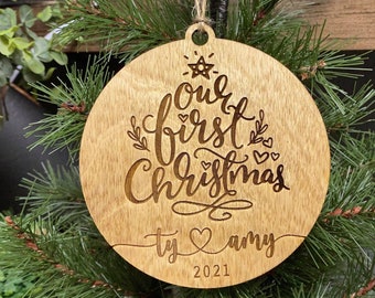 Our First Christmas Personalized Ornament, Couple Name Ornament, Customized Ornament, Newlywed Gift, Engagement Gift, Wedding Ornament