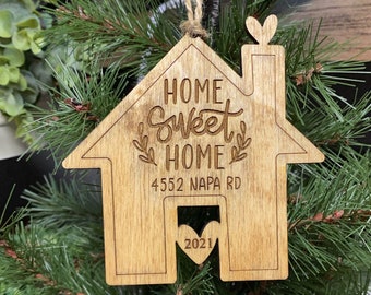 Home Sweet Home Ornament, Custom Address Ornament, First or New Home Ornament, Personalized Christmas Ornament, Custom House Ornament