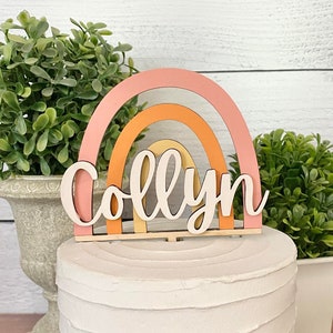Boho Rainbow Cake Topper, Personalized Rainbow Cake Topper, Baby Shower Cake Topper, Boho Cake Topper, Birthday Decor, Wood Cake Topper