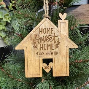 Home Sweet Home Ornament, Custom Address Ornament, First or New Home Ornament, Personalized Christmas Ornament, Custom House Ornament