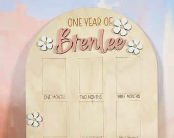 First Birthday Photo Board: Monthly Milestone Display, 3D Name