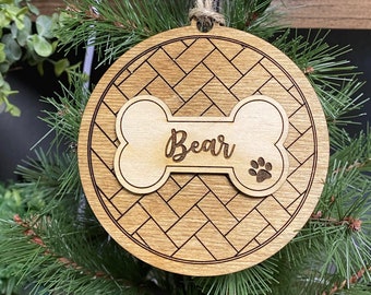 Personalized Pet Christmas Ornament, Pet Lover Gift, Christmas Tree Ornament, Customized Dog Ornament, Dog Bone Ornament, Paw Print Ornament