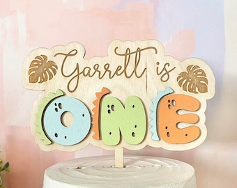 Dinosaur Cake Topper with Name, 3D Wood Cake Topper