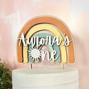 Personalized Boho Rainbow Cake Topper: First Birthday, Sun ONE