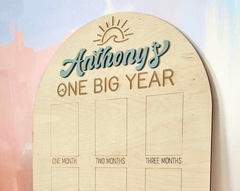 First Birthday Photo Board: One Big Year Milestone Keepsake (Surf Theme)