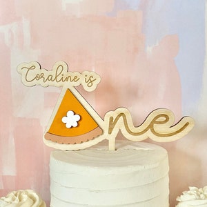 Pumpkin Pie One Cake Topper, with Personalized Name Sweet One Themed Fall Birthday Party, First Birthday Decor,