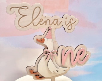 Silly Goose First Birthday Cake Topper: Custom Name, Wooden Keepsake
