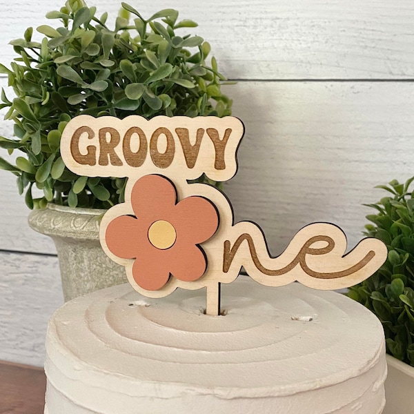 Groovy One Cake Topper,  Boho Cake Topper, First Birthday Cake Topper, Groovy Cake Topper, Retro Daisy Cake Topper, 3D Wood Cake Topper