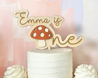 Mushroom ONE Cake Topper with Personalized Name, Boho Cake Topper, First Birthday Decorations, Garden Party Decor, 1st Birthday Ideas,