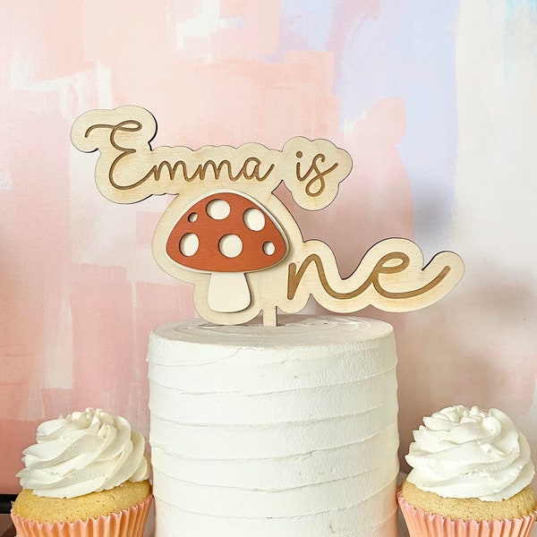 Mushroom ONE Cake Topper with Personalized Name, Boho Cake Topper, First Birthday Decorations, Garden Party Decor, 1st Birthday Ideas,