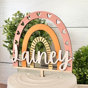 Boho Rainbow Cake Topper, Personalized Rainbow Cake Topper, Baby Shower Cake Topper, Boho Cake Topper, Birthday Decor, Wood Cake Topper