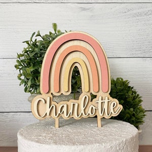 Rainbow Name Cake Topper, 1st Birthday Rainbow Cake Topper, Baby Shower Cake Topper, Boho Cake Topper, Birthday Decor, Wood Cake Topper