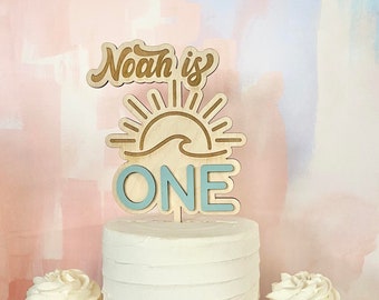 Wave Cake Topper, First Birthday Cake Topper, Surf Cake Topper, Beach Themed Cake Topper, Custom Cake Topper with Name