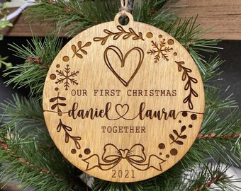 Personalized Christmas Ornament, Our First Christmas Together, Couple Name Ornament, Newlyweds Ornament, Couples Ornament, Customized Gift