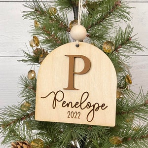 Boho Christmas Ornament, Initial Stocking Tag, Personalized Name Stocking Tag, Letter Ornament, Modern Stocking Tag, Wood Gift Tag