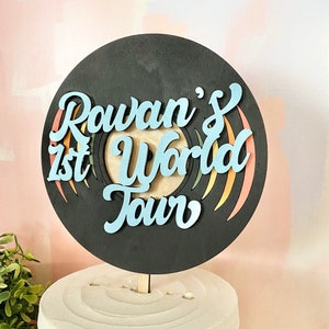 Rock N Roll Birthday Cake Topper, Personalized Cake Topper with Name, First World Tour Wooden 3D Cake Topper