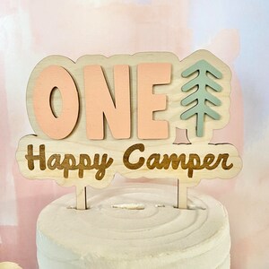 One Happy Camper Cake Topper, Wooden 1st Birthday Cake topper, Camping Outdoors Woodland Theme Cake Topper