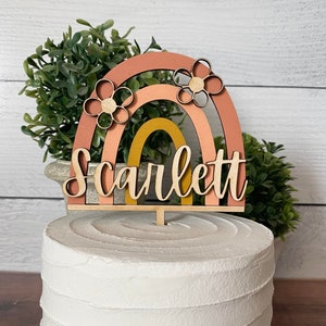 Personalized Rainbow Cake Topper, Boho Rainbow Cake Topper, Baby Shower Cake Topper, Boho Cake Topper, Birthday Decor, Wood Cake Topper