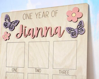 Butterfly First Birthday Photo Board: Monthly Milestone Display