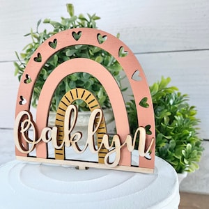Boho Rainbow Cake Topper, Personalized Rainbow Cake Topper, Baby Shower Cake Topper, Boho Cake Topper, Birthday Decor, Wood Cake Topper