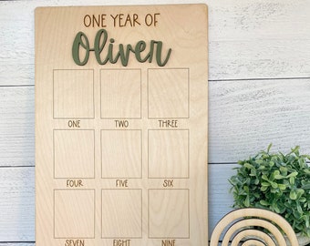First Birthday Photo Board: Monthly Milestone Display, Wood Party Decor