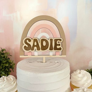 Boho Rainbow Cake Topper, Personalized Rainbow Cake Topper, Baby Shower Cake Topper, Boho Cake Topper, Birthday Decor, Wood Cake Topper