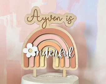 ONEderful Boho Cake Topper, First Birthday Cake Topper, Boho Rainbow Cake Topper, First Birthday Decor, Toddler Birthday Decor, with Name