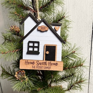 Our First Home Christmas Ornament, Personalized Christmas Ornament, New Home Gift, Cute House Ornament, 3D Wood Ornament, 12 Color Options