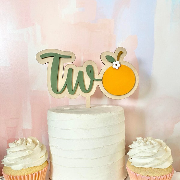 Sweet Two Birthday Cake Topper Customized with Name, First Birthday Decor, 3D Wood Cake Topper, Orange Themed Birthday, Boho Cake Topper