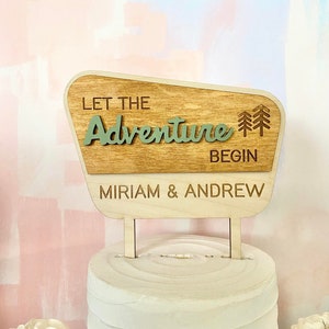 National Parks Theme Personalized Wedding Cake Topper, Custom Cake Topper For Wedding Cake, The Adventure Begins, Nature Themed image 3
