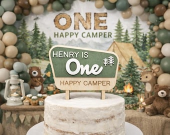 Décoration de gâteau pour premier anniversaire One Happy Camper, fête personnalisée du parc national