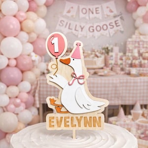 Silly Goose 1st Birthday Cake Topper: Personalized Wooden Keepsake image 1
