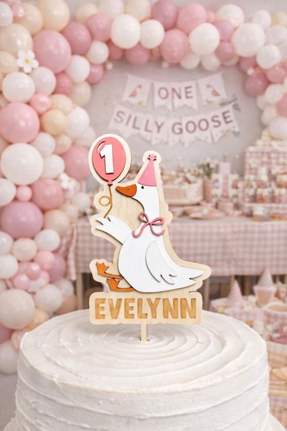 Silly Goose 1st Birthday Cake Topper: Personalized Wooden Keepsake