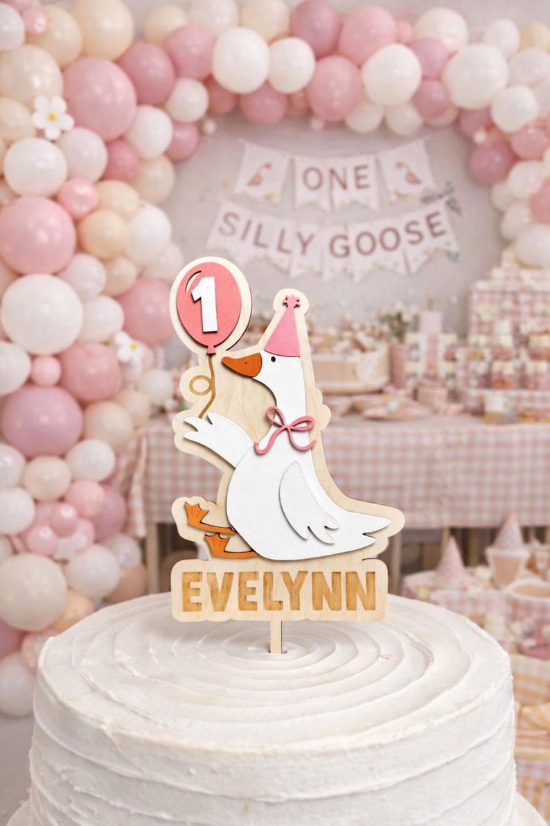 Silly Goose 1st Birthday Cake Topper: Personalized Wooden Keepsake image 1