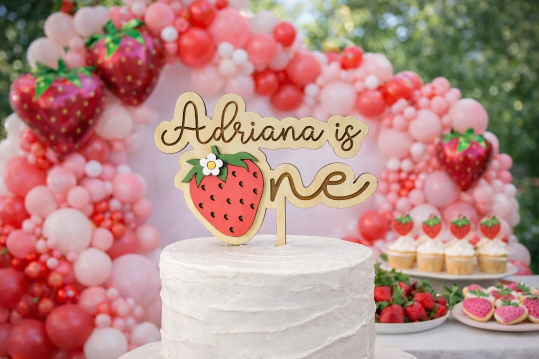 Custom Sweet One Cake Topper: Strawberry First Birthday, Berry Sweet ...