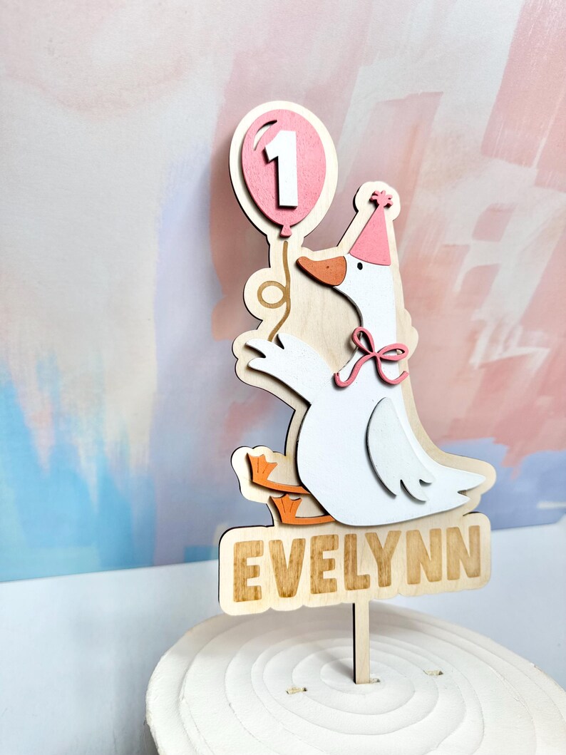 Silly Goose 1st Birthday Cake Topper: Personalized Wooden Keepsake image 8