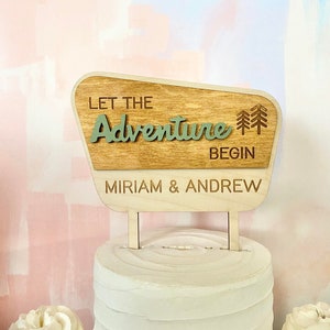 National Parks Theme Personalized Wedding Cake Topper, Custom Cake Topper For Wedding Cake, The Adventure Begins, Nature Themed image 2