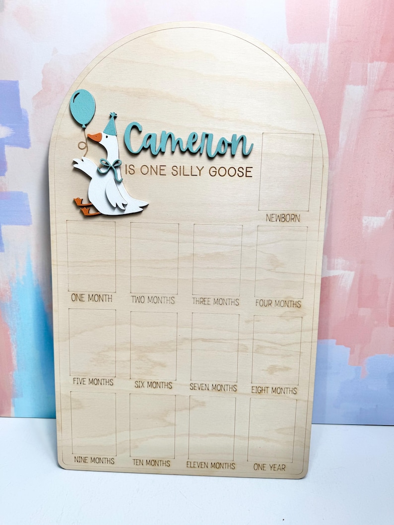 Personalized Silly Goose 1st Birthday Photo Board, Milestone Keepsake immagine 6