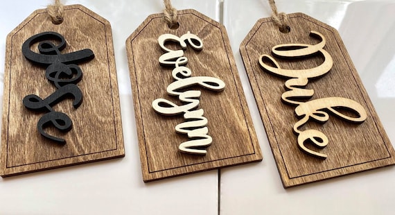 Personalized Christmas Stocking Tags, Stocking Name Tags, Wooden