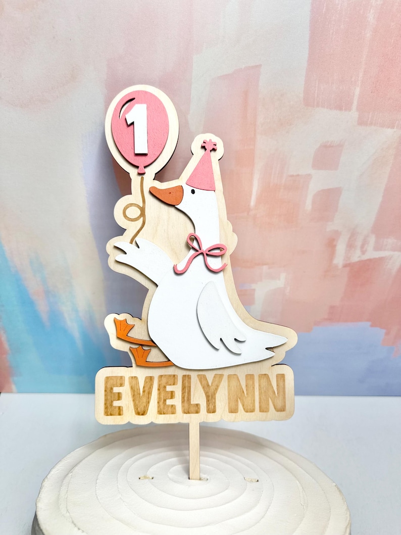 Silly Goose 1st Birthday Cake Topper: Personalized Wooden Keepsake image 9