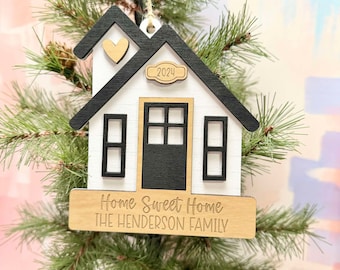 Personalized House Christmas Ornament: 3D Wood New Home Gift